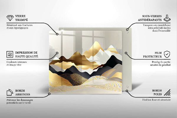 Tagliere in vetro Montagne dorate astratte