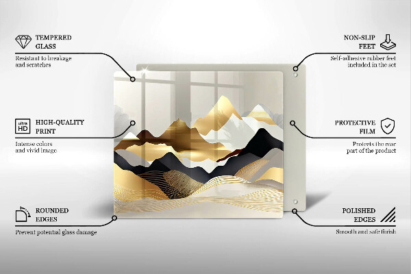Tagliere in vetro Montagne dorate astratte