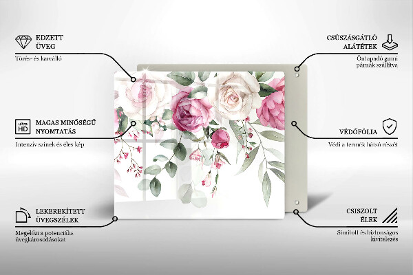 Tagliere in vetro Rose dell'acquerello