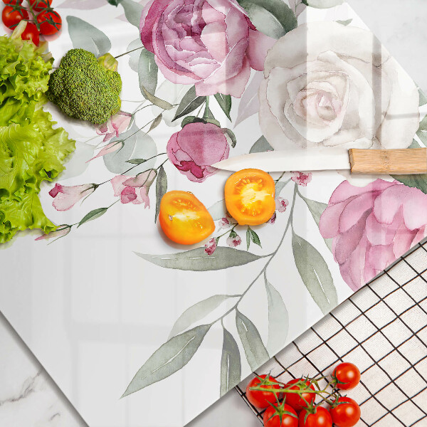 Tagliere in vetro Rose dell'acquerello