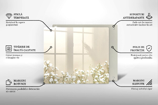 Tagliere in vetro Fiori boho in gesso