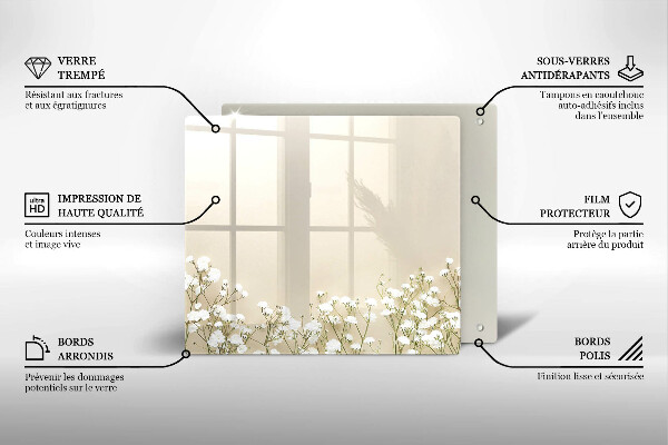 Tagliere in vetro Fiori boho in gesso