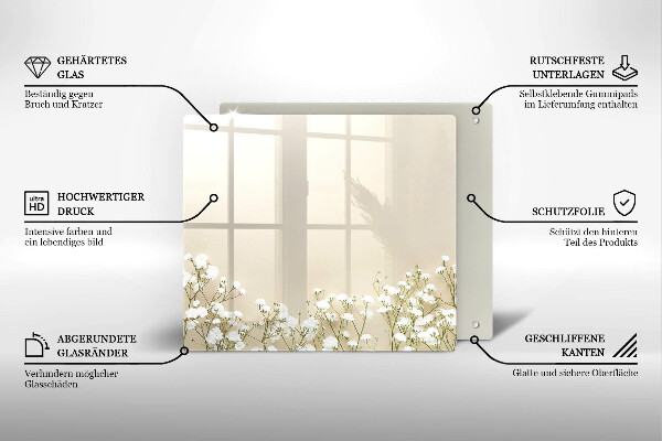 Tagliere in vetro Fiori boho in gesso