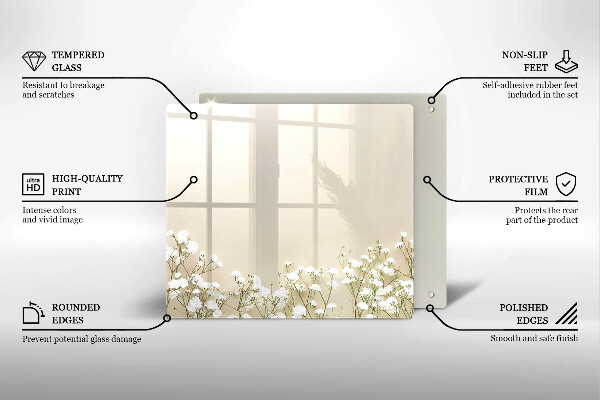 Tagliere in vetro Fiori boho in gesso