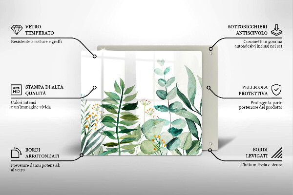 Tagliere in vetro Illustrazione delle foglie delle piante