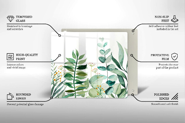 Tagliere in vetro Illustrazione delle foglie delle piante