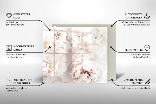 Tagliere in vetro Peonie pastello