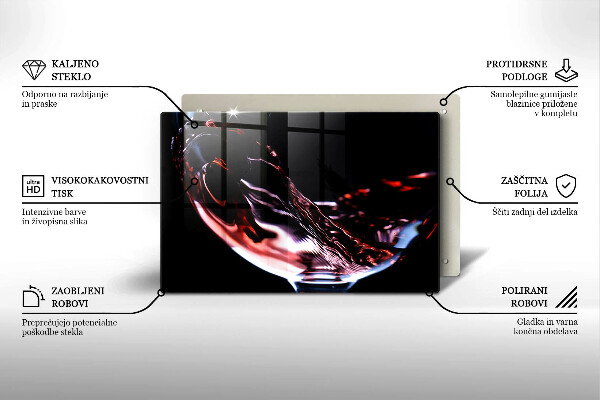 Tagliere in vetro temperato Un bicchiere di vino rosso