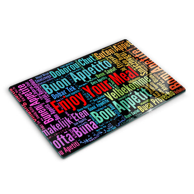 Tagliere in vetro temperato Sottotitoli Buon appetito lingue