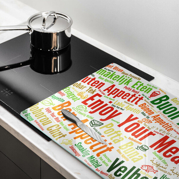Tagliere in vetro temperato Sottotitoli Buon appetito lingue