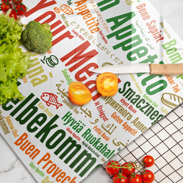 Tagliere in vetro temperato Sottotitoli Buon appetito lingue