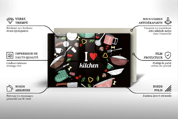 Tagliere in vetro temperato Illustrazione Amo la cucina