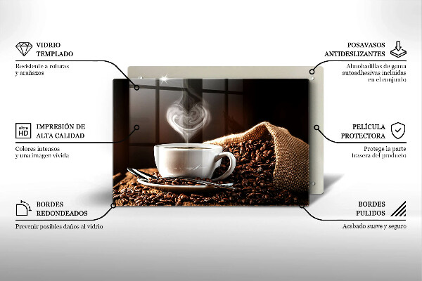 Tagliere in vetro temperato Caffè e una tazza