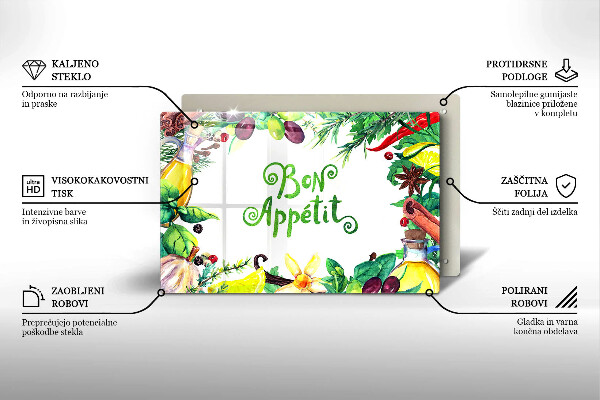 Tagliere in vetro temperato Iscrizione Bon appetit