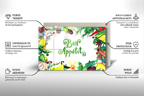 Tagliere in vetro temperato Iscrizione Bon appetit