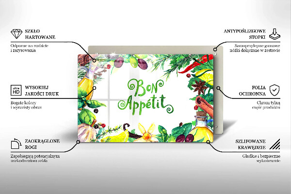 Tagliere in vetro temperato Iscrizione Bon appetit