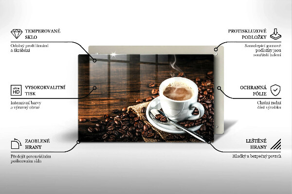 Tagliere in vetro Tazza e chicchi di caffè