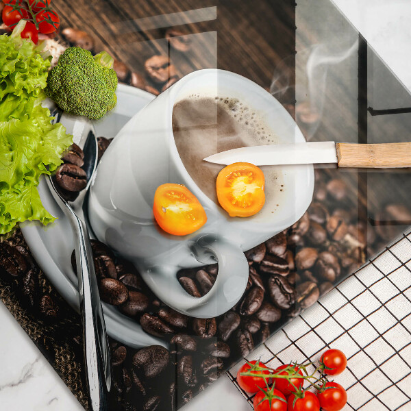 Tagliere in vetro Tazza e chicchi di caffè