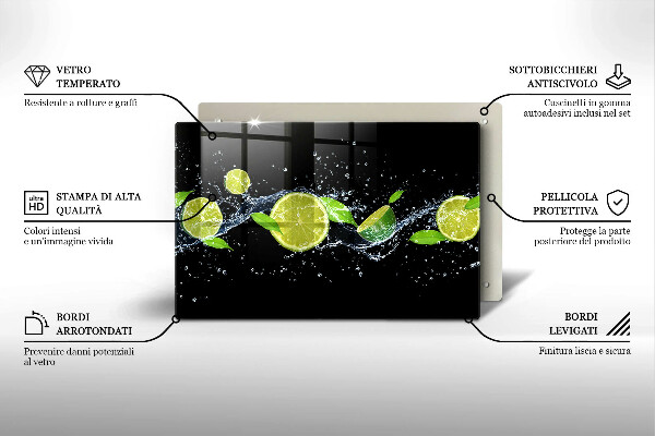 Tagliere in vetro temperato Acqua di menta e lime
