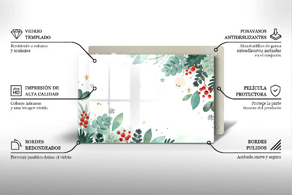 Tagliere in vetro temperato Foglie ad acquerello
