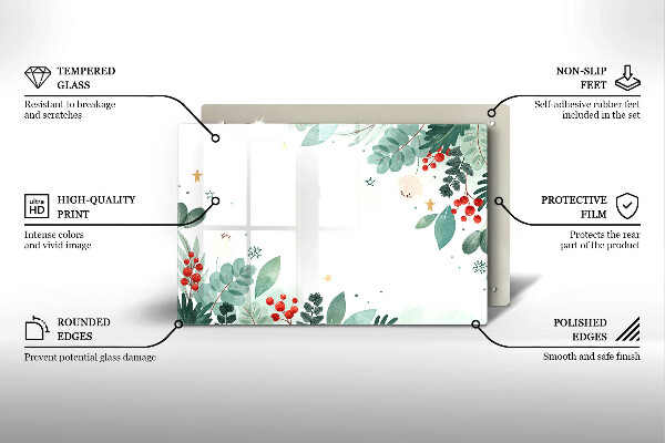 Tagliere in vetro temperato Foglie ad acquerello