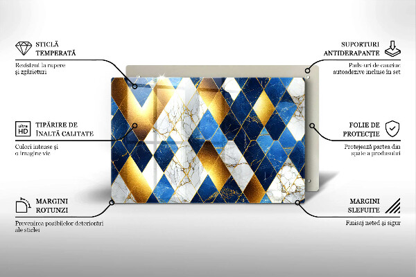 Tagliere in vetro Rombi di marmo dorato