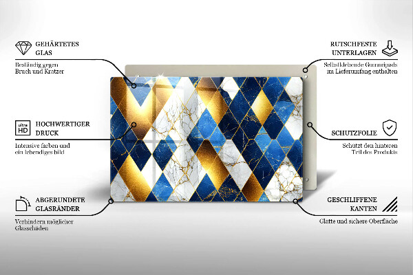 Tagliere in vetro Rombi di marmo dorato