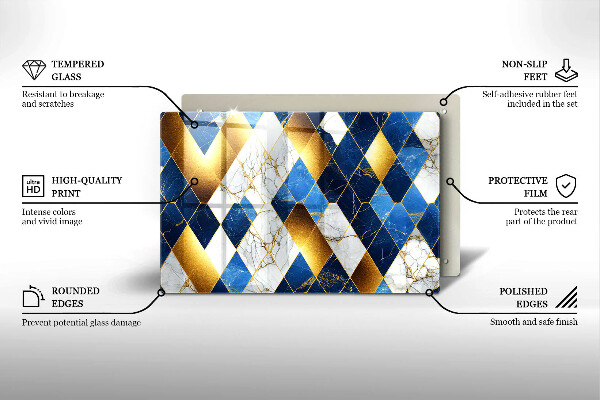 Tagliere in vetro Rombi di marmo dorato