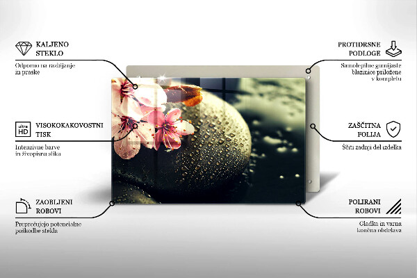 Tagliere in vetro Fiori pietre zen