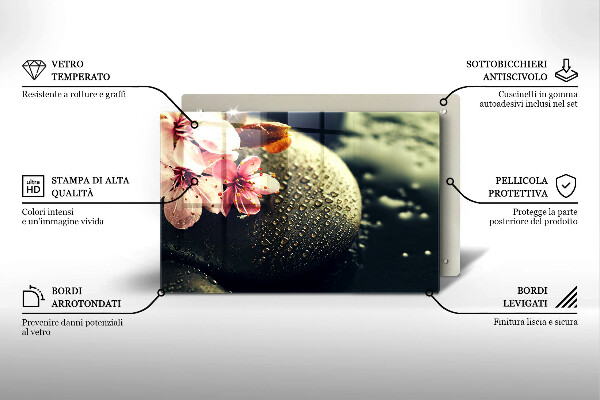 Tagliere in vetro Fiori pietre zen