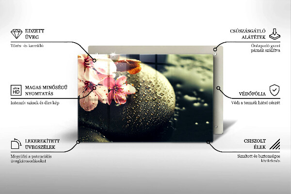 Tagliere in vetro Fiori pietre zen