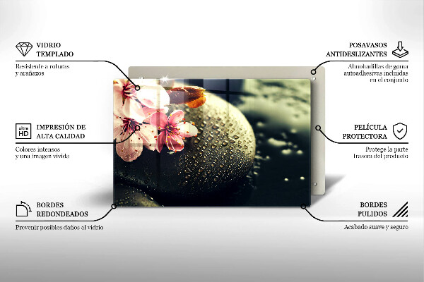 Tagliere in vetro Fiori pietre zen