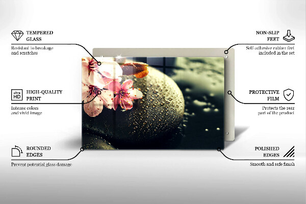 Tagliere in vetro Fiori pietre zen