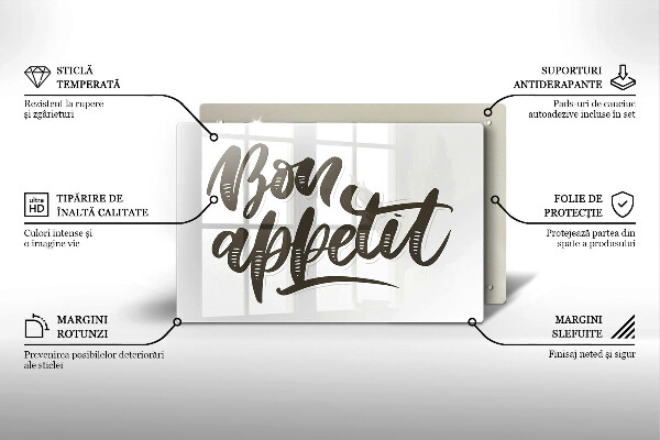Tagliere in vetro Iscrizione Bon appetit