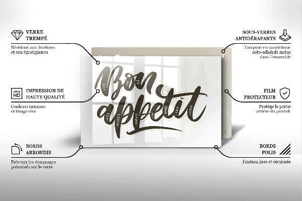 Tagliere in vetro Iscrizione Bon appetit