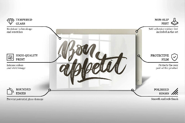 Tagliere in vetro Iscrizione Bon appetit