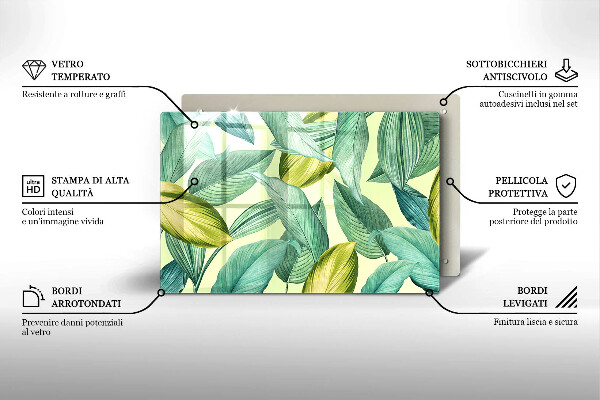 Tagliere in vetro Foglie tropicali verdi