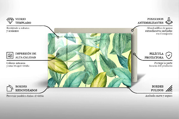 Tagliere in vetro Foglie tropicali verdi