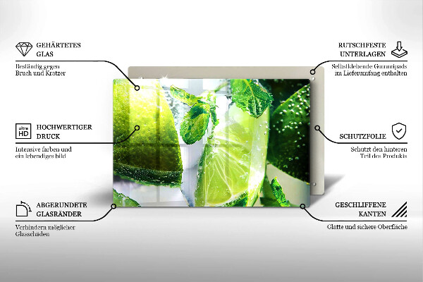 Tagliere in vetro Acqua con lime e ghiaccio