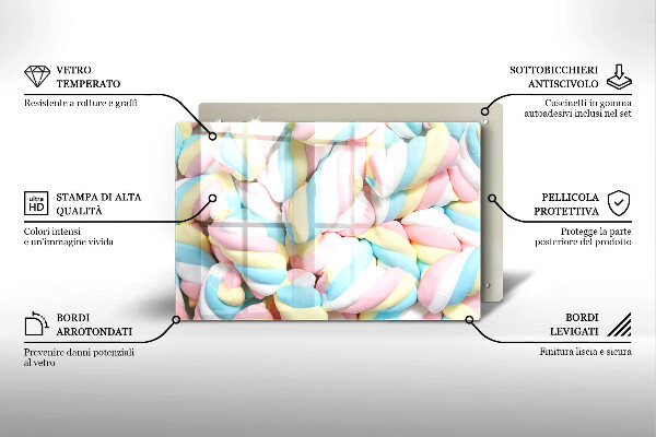 Tagliere in vetro Marshmallow colorati