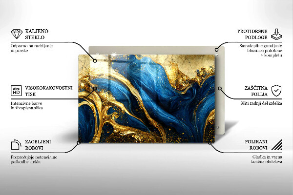 Tagliere in vetro Marmo blu e oro