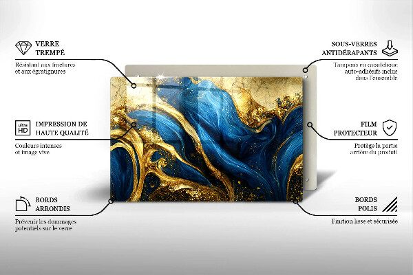 Tagliere in vetro Marmo blu e oro