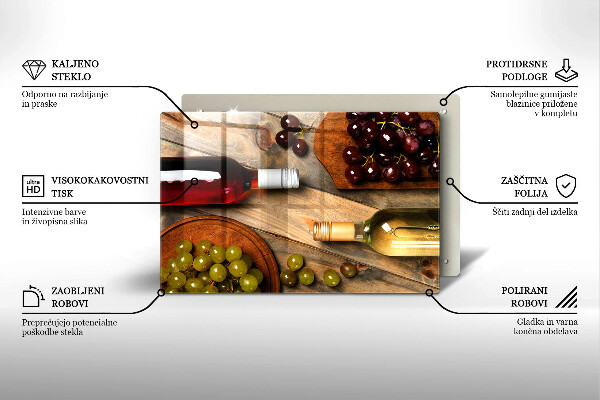 Tagliere in vetro Bottiglie di vino e uva