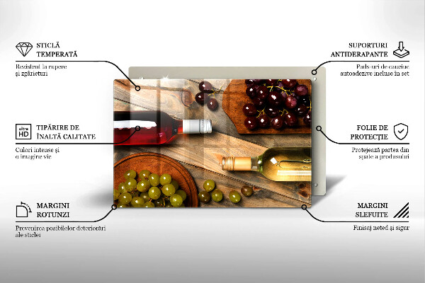 Tagliere in vetro Bottiglie di vino e uva