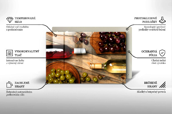 Tagliere in vetro Bottiglie di vino e uva