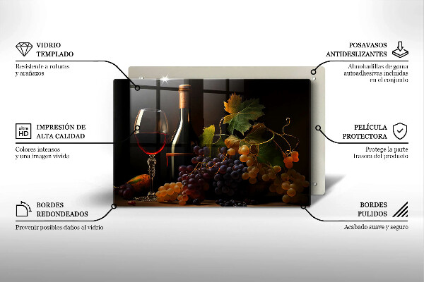 Tagliere in vetro Bicchiere di vino e uva