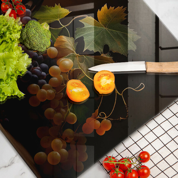 Tagliere in vetro Bicchiere di vino e uva