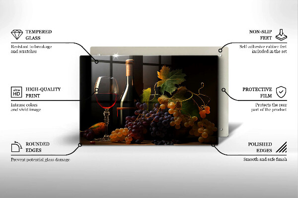 Tagliere in vetro Bicchiere di vino e uva