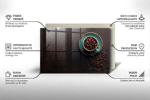 Tagliere in vetro Una tazza di chicchi di caffè