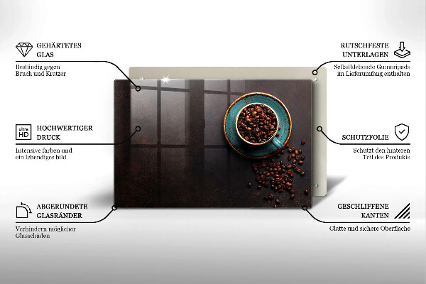 Tagliere in vetro Una tazza di chicchi di caffè